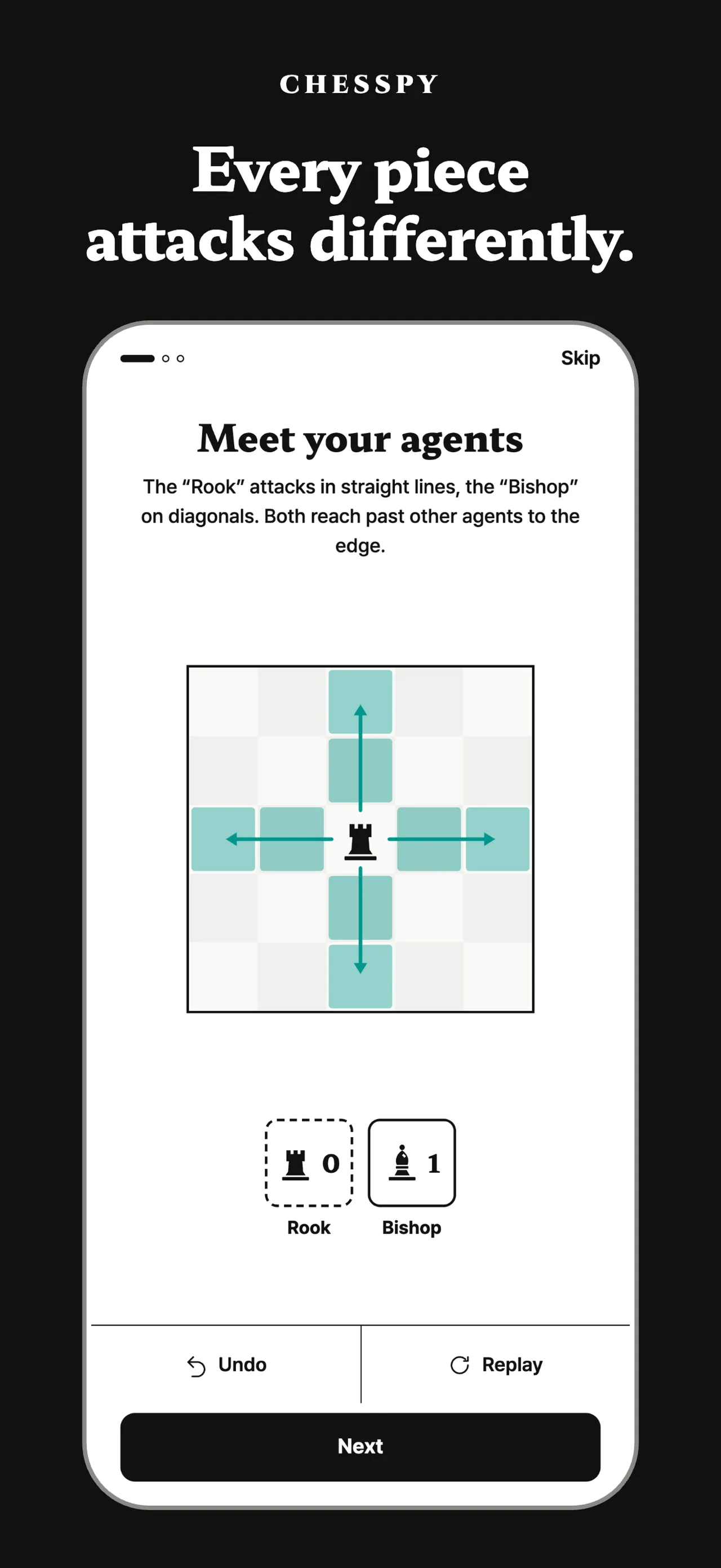 Chesspy's tutorial showing a rook attacking along its row and column