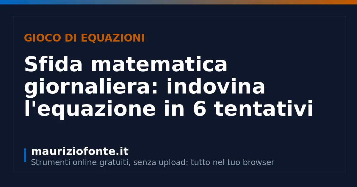 Cifretto title card reading Sfida matematica giornaliera: indovina l'equazione in 6 tentativi