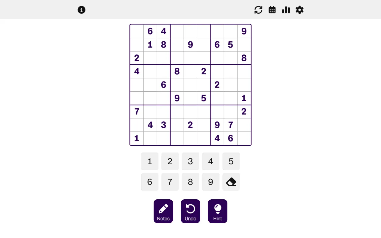 CNN Sudoku in play: the day's 9 by 9 grid with its given digits, a number pad from 1 to 9 and the Notes, Undo and Hint buttons