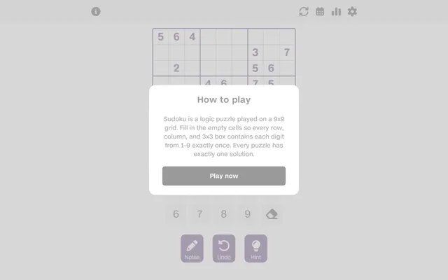 The CNN Sudoku game: the day's 9 by 9 grid with its given digits, the number pad and Notes, Undo and Hint buttons, behind the game's How to play card