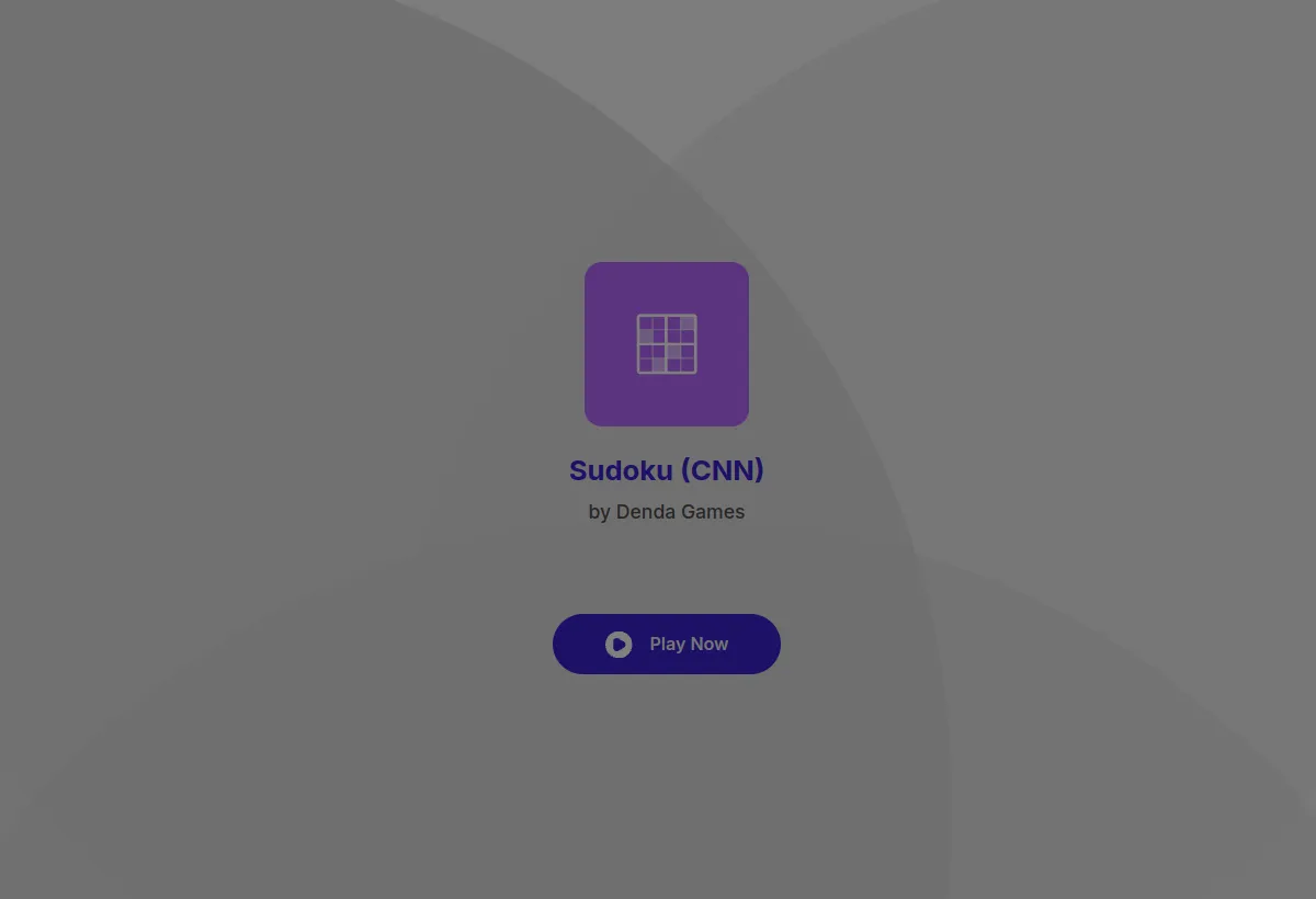 The title splash for Sudoku (CNN) by Denda Games, showing a purple tile with a sudoku grid icon, the game name and a Play Now button.