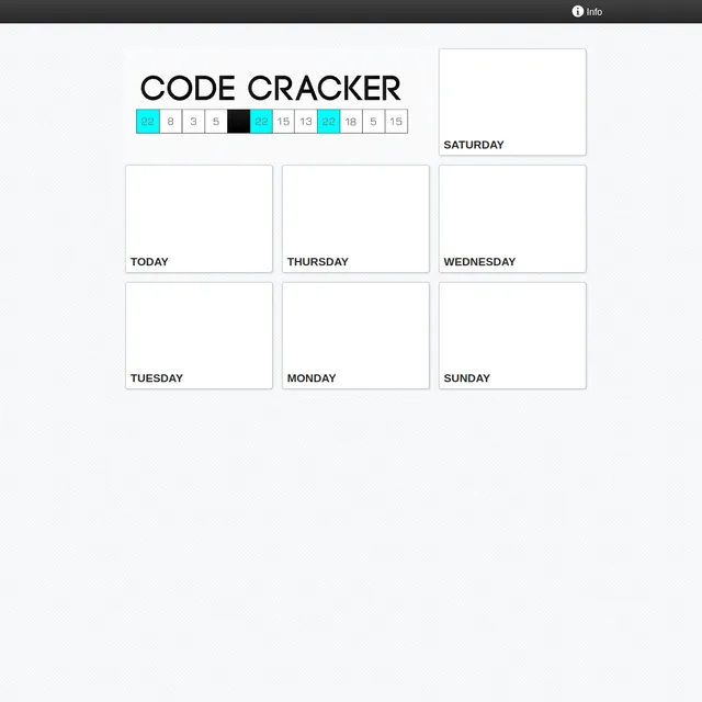 The Code Cracker player with its logo and tiles for today and each of the previous six days