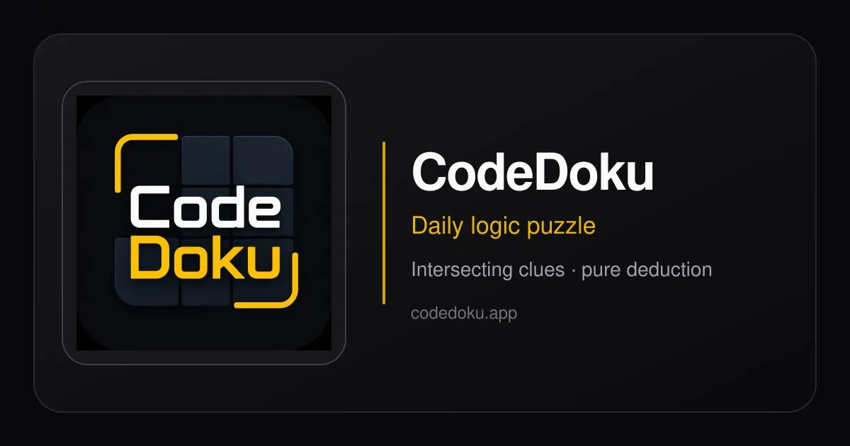 CodeDoku logo card: Daily logic puzzle, intersecting clues