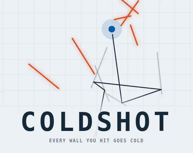 Coldshot cover art with a ricochet path toward a blue target and the line Every wall you hit goes cold