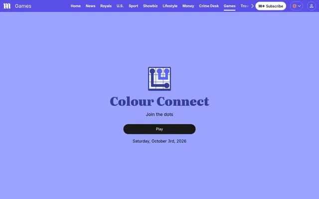 The Colour Connect start screen on the Daily Mail games page: the game's own icon and name, the date 3 October 2026 and a button to start the day's puzzle