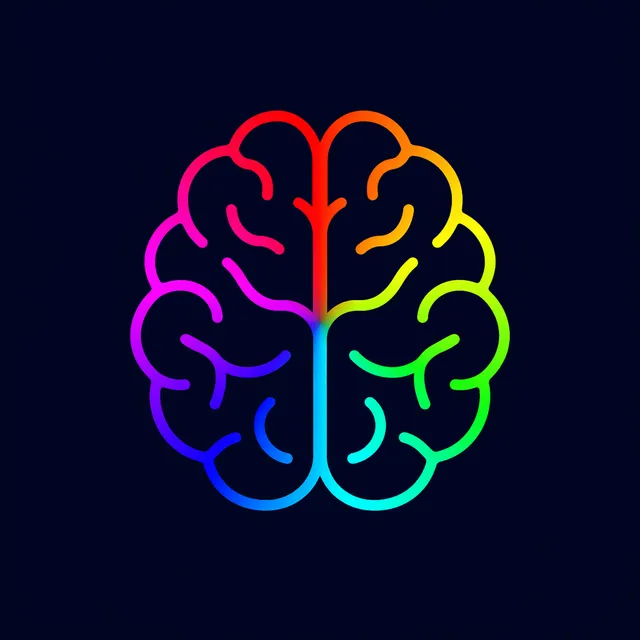 The Color Memory Game logo, a brain outline drawn in a rainbow of colours on a dark background