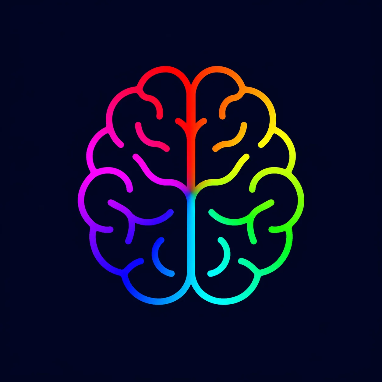 The Color Memory Game logo, a brain outline drawn in a rainbow of colours on a dark background