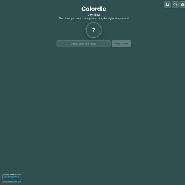Colordle Day 1652 start screen with a grey question-mark circle and a box to type a colour name