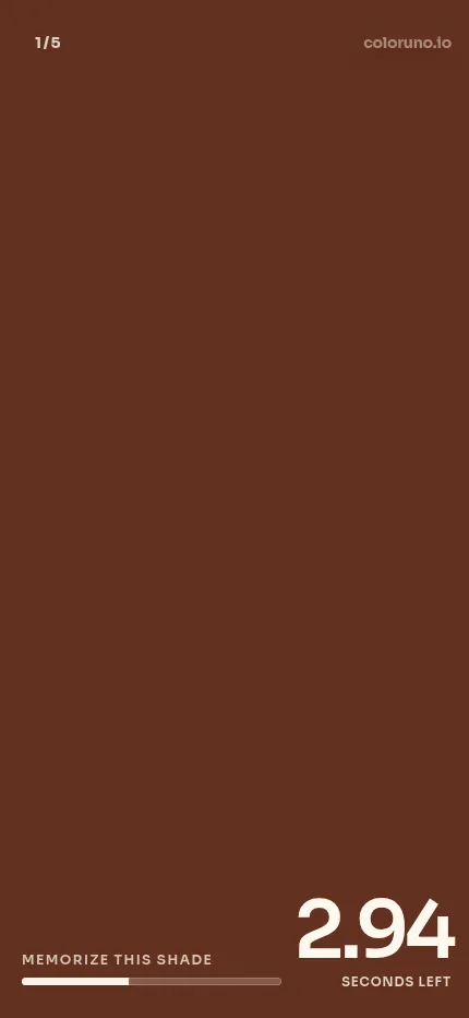 Coloruno at phone size: round 1 of the daily with the brown shade to memorise and 2.94 seconds left