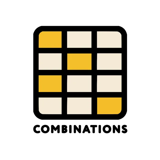 The Combinations logo, a 4 by 3 grid of cream and yellow tiles above the game's name