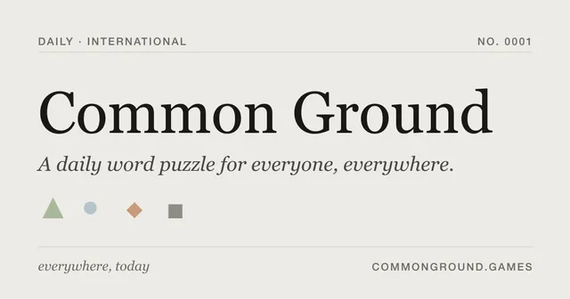 Common Ground wordmark on an off-white card with the four category symbols