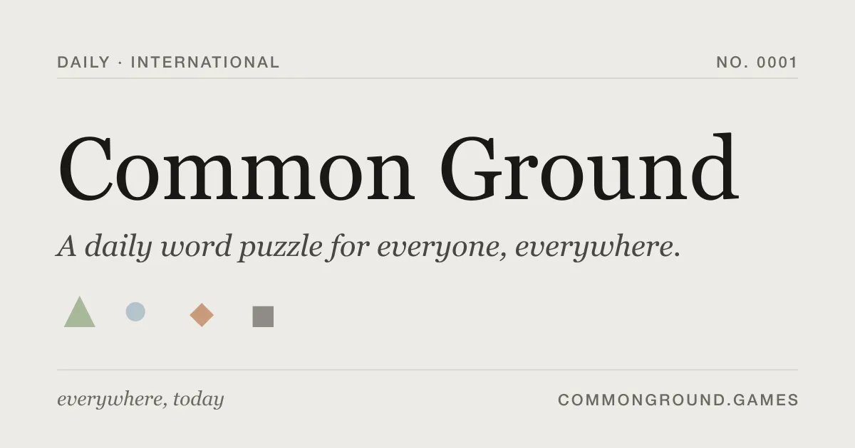 Common Ground wordmark on an off-white card with the four category symbols