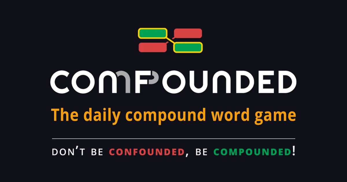 Compounded logo card: linked green and red word tiles above the name Compounded and the line The daily compound word game