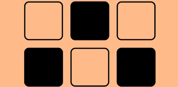 UOL Conexões icon: six rounded square tiles, three filled black and three outlined, on an orange background
