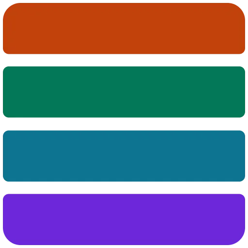 The Conexo icon, four horizontal bars in orange, green, teal and purple