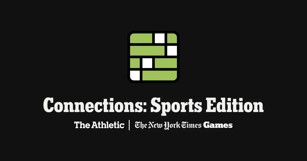 The Connections: Sports Edition logo, a grid of green and white tiles, with The Athletic and NYT Games names