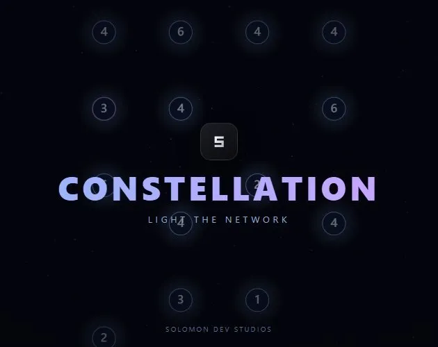 Constellation title art: the word Constellation and Light the network over a dark sky of numbered stars from a puzzle board