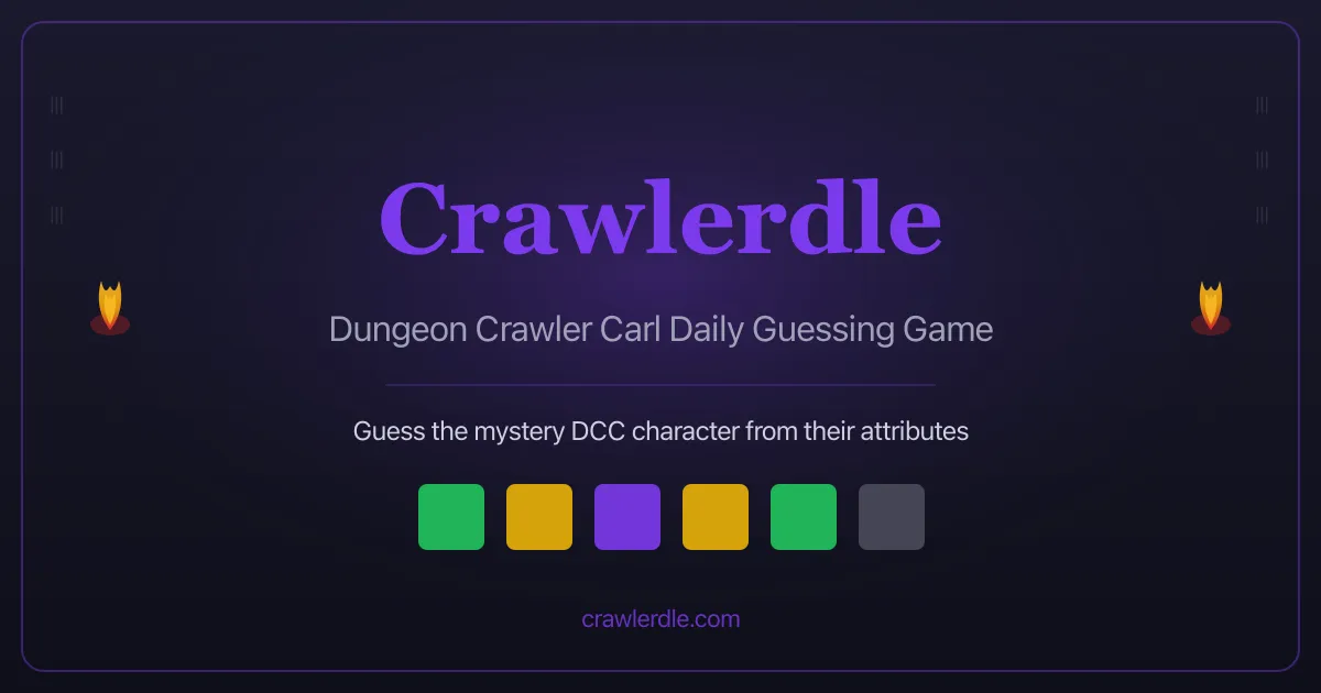 Crawlerdle's share card: the game's name, Dungeon Crawler Carl Daily Guessing Game, and a row of coloured clue tiles