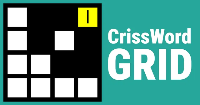 CrissWord: GRID cover: a black-and-white puzzle grid with a yellow cursor cell beside the large CrissWord GRID logo on a teal background.