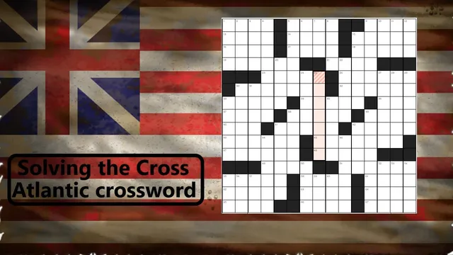 An empty Cross Atlantic No 14 grid from the Telegraph website, set over British and American flags in a solving video thumbnail