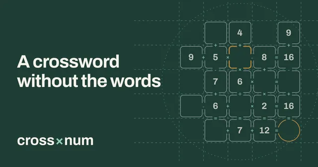 Crossnum card with the line A crossword without the words and a grid of interlocking number equations