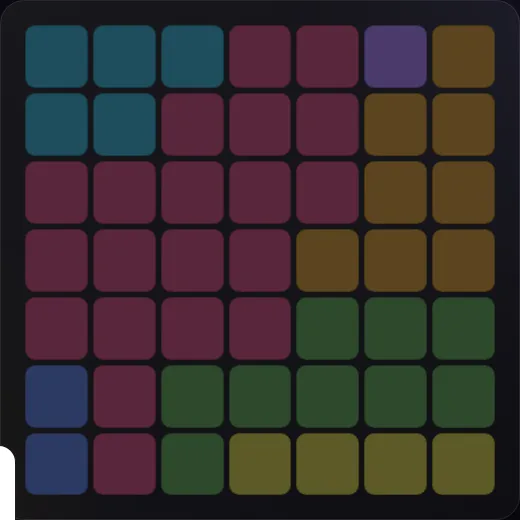Crowns on Puzzle Round for October 3, 2026: an empty 7x7 board divided into seven coloured regions, ready for crowns