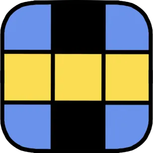 Crucigrama icon: a small crossword grid in blue, yellow and black