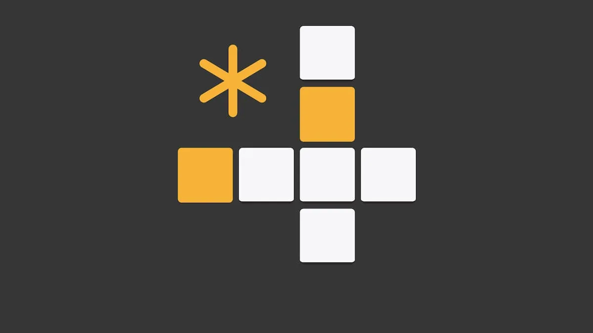 Cryptic crossword section artwork: white and yellow crossing tiles with an asterisk