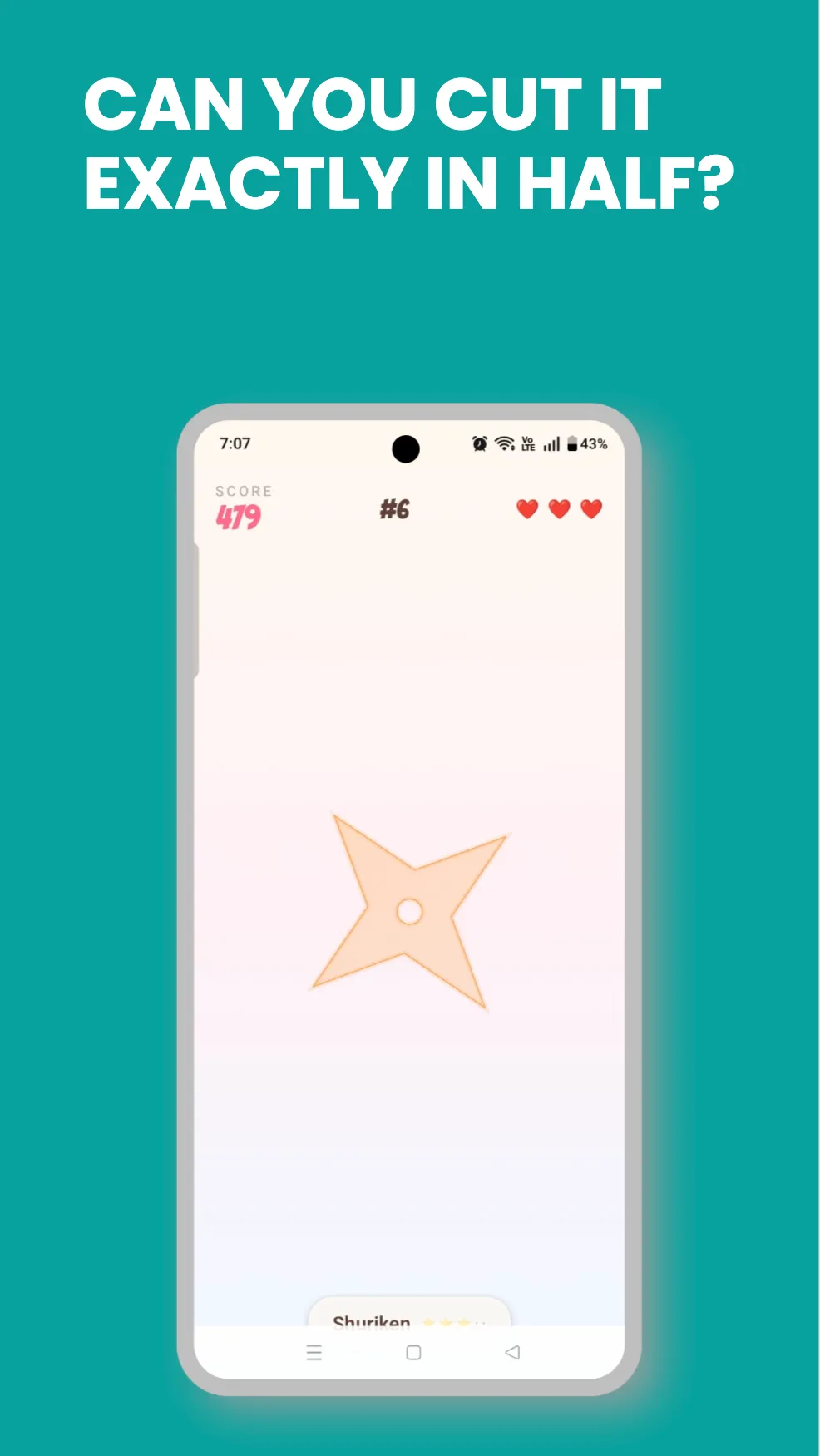 Cut In Half on a phone: a shuriken shape to slice into two equal halves, under Can you cut it exactly in half?
