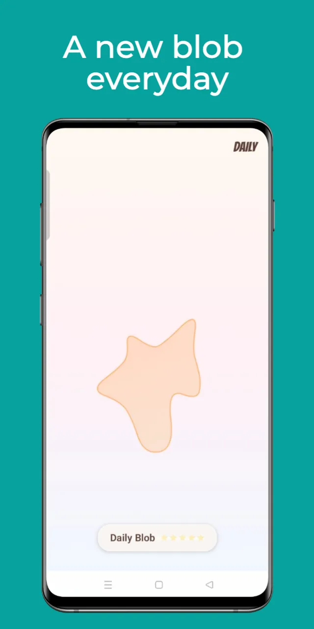 Cut In Half's Daily Mode on a phone: the day's blob, a pale star-like shape, waiting to be cut, under A new blob everyday