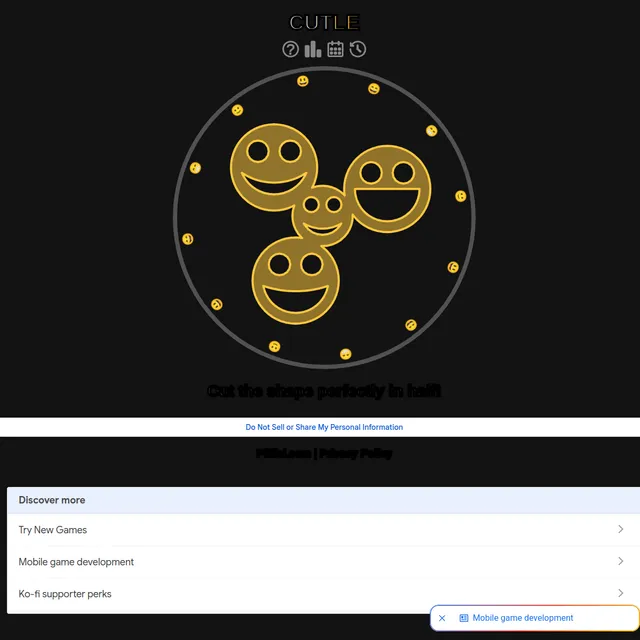 Cutle page with a shape made of four smiling faces inside a circle, waiting to be cut in half