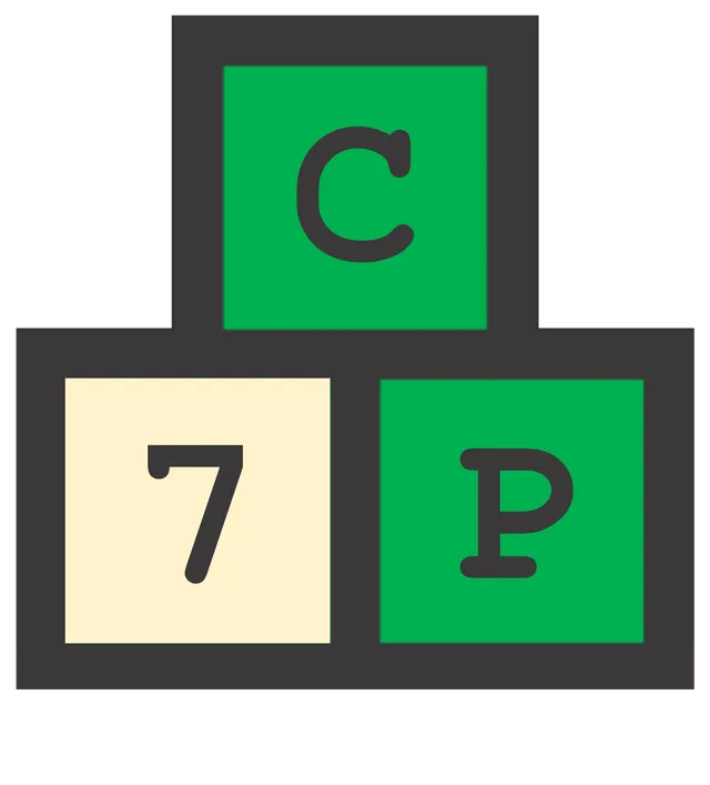 The Cyphr logo: three tiles in a pyramid showing C, 7 and P