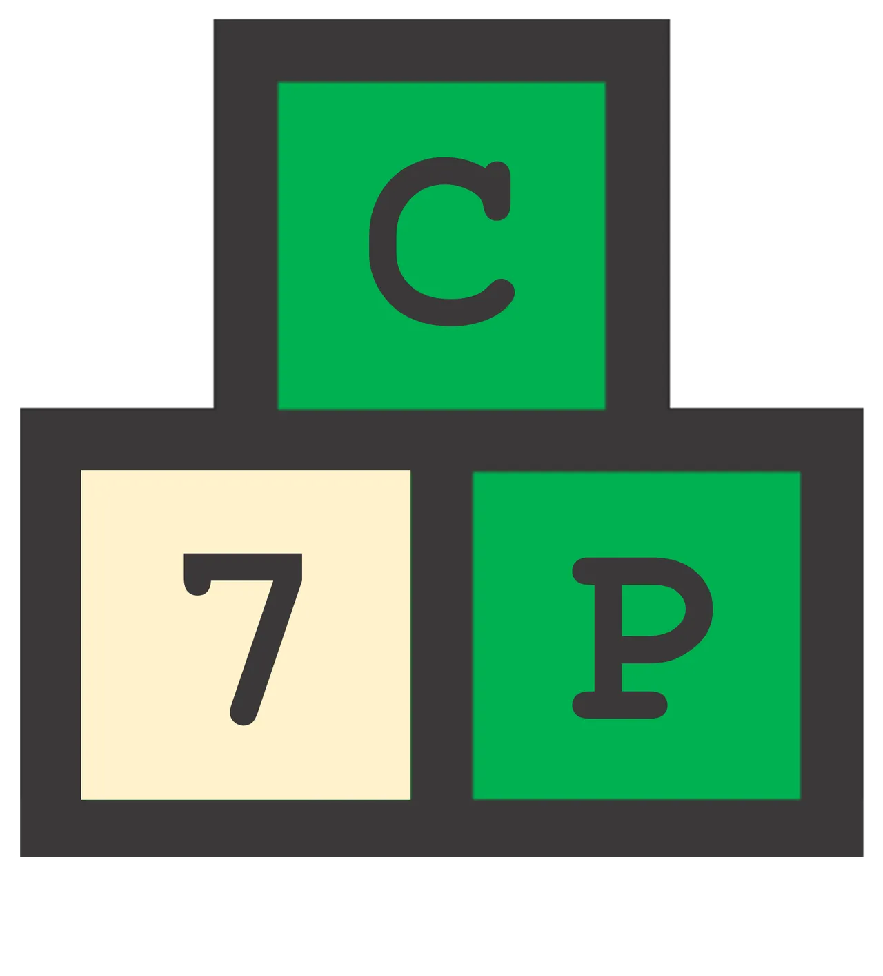 The Cyphr logo: three tiles in a pyramid showing C, 7 and P