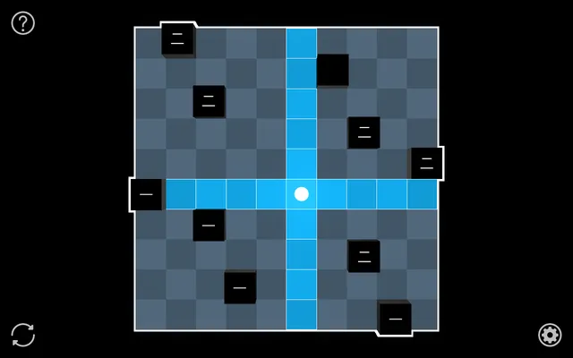 Today's Daily Akari board (No. 653): a 10x10 grid of grey squares and black numbered blocks, with one light shining blue along its row and column