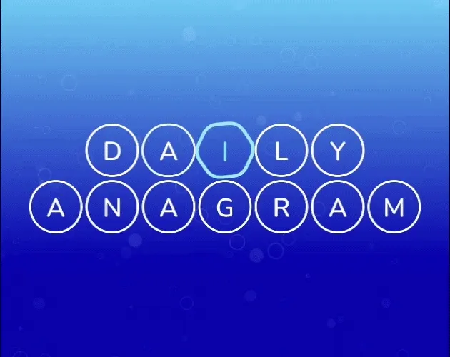Daily Anagram's title animation: letter bubbles spelling the title drift and wobble over a blue underwater background