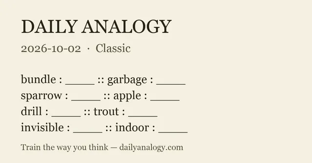 The Daily Analogy share card for 2 October 2026, with four analogies and their blanks