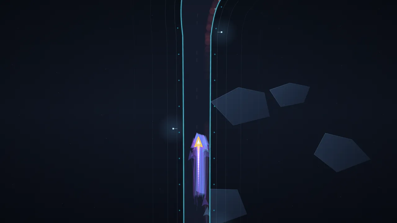 Daily Apex: the car and its ghost trail on a straight stretch of dark track with cyan edges, a bend ahead