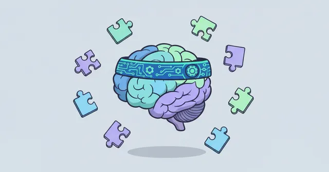 Daily Brain artwork: a cartoon brain wearing a circuit headband, surrounded by puzzle pieces