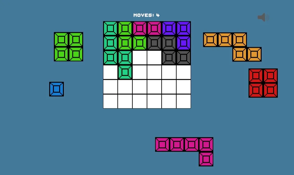 Daily Bricks after four moves, with the top rows of the box filled and the remaining bricks waiting on the sides