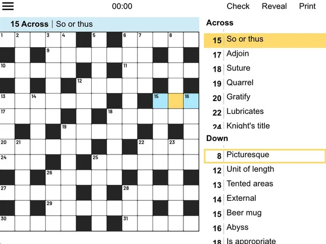 A Daily Commuter Crossword grid with its clue list