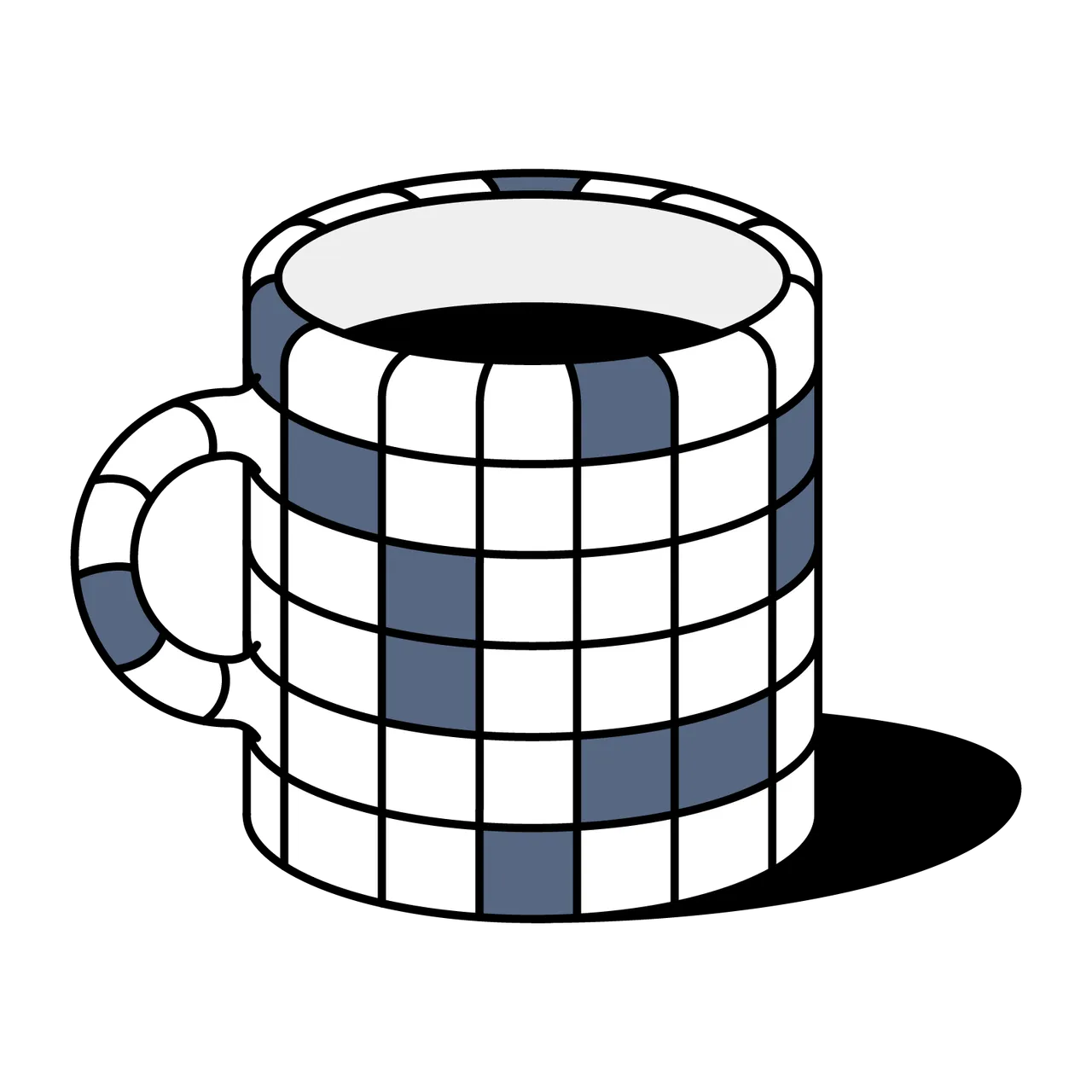 Illustration of a coffee mug patterned as a crossword grid, used for the Globe's Saturday crossword