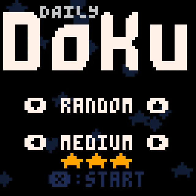 Daily Doku being played: a 4x4 board of hearts, stars, balls and sparkles split into 2x2 boxes, with a steps counter above and a pointing hand cursor