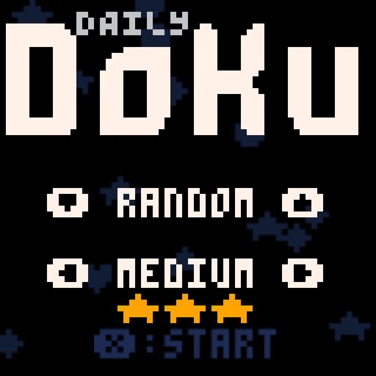 Daily Doku being played: a 4x4 board of hearts, stars, balls and sparkles split into 2x2 boxes, with a steps counter above and a pointing hand cursor