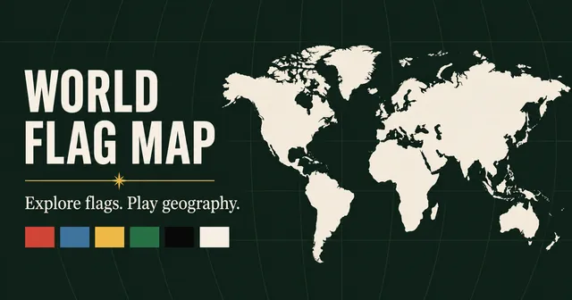 World Flag Map banner: Explore flags. Play geography, with a world map and colour swatches