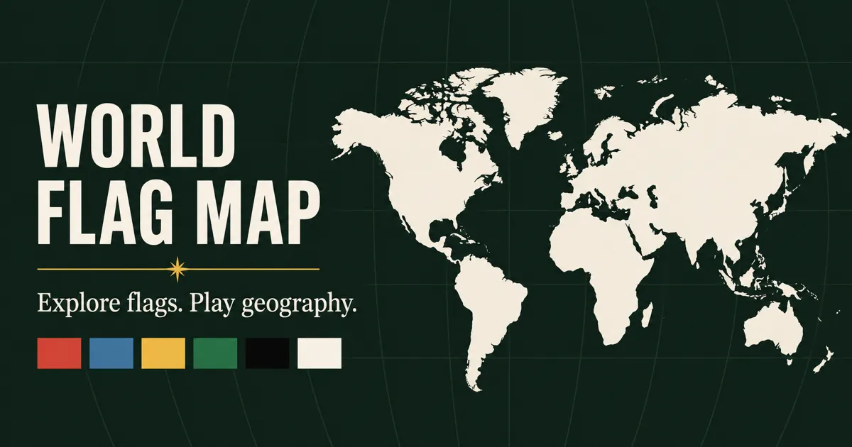World Flag Map banner: Explore flags. Play geography, with a world map and colour swatches