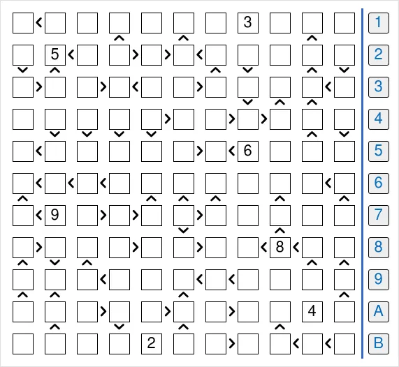 The Special Daily Futoshiki of 21 October 2026: an 11x11 grid with a few given numbers and greater-than and less-than signs, and the values 1 to 9, A and B beside it