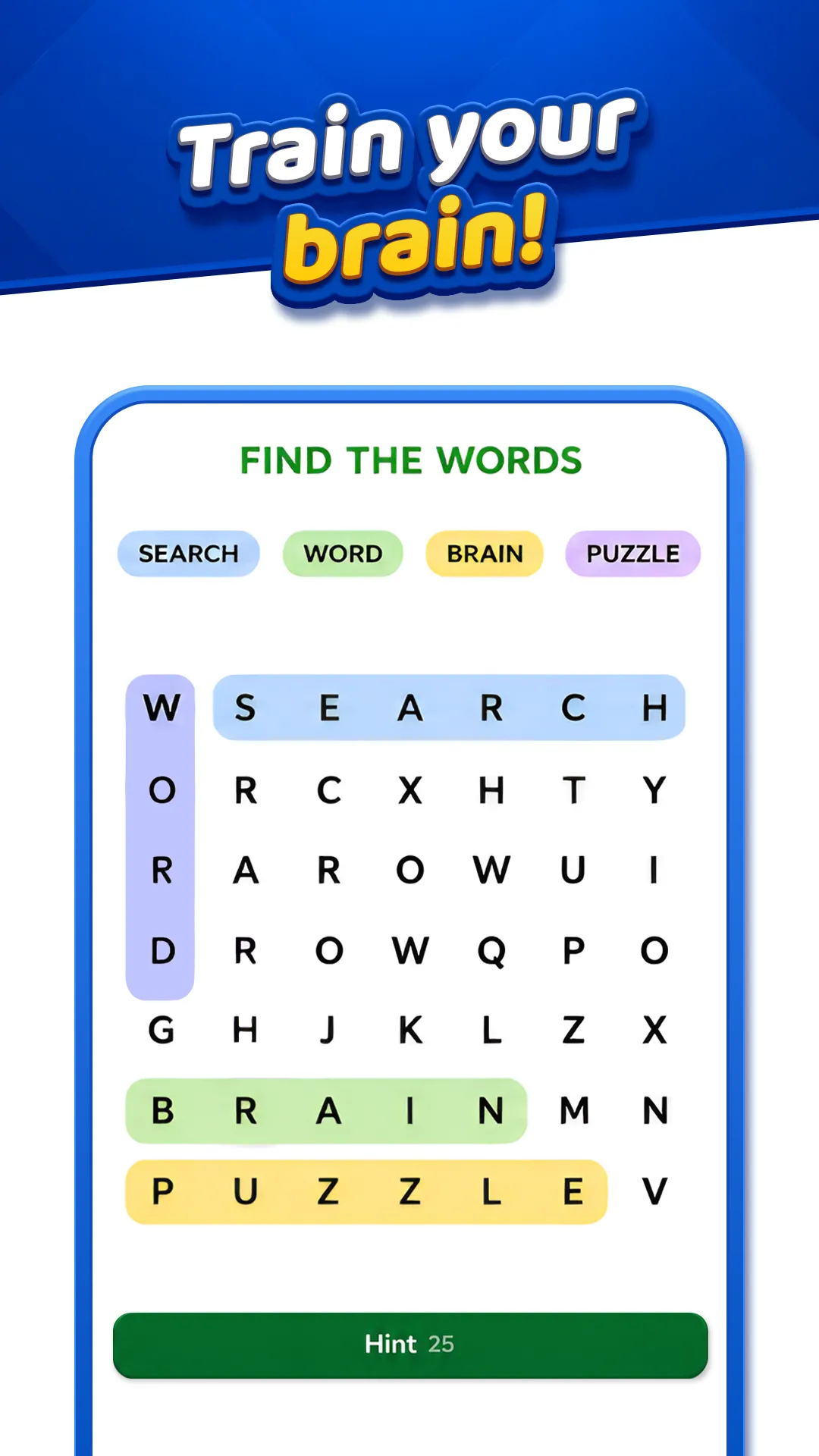 A Daily Games word search with SEARCH, WORD, BRAIN and PUZZLE found