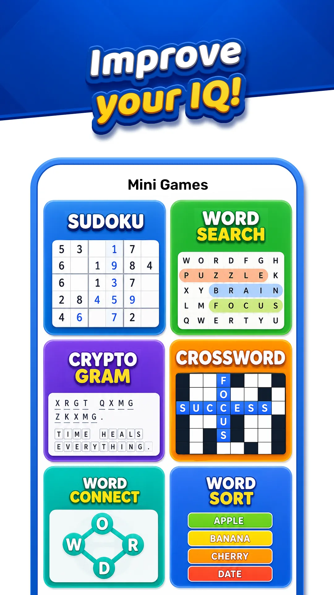 Daily Games mini games: Sudoku, Word Search, Cryptogram, Crossword, Word Connect and Word Sort