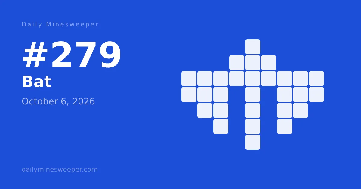 Daily Minesweeper share card for #279, Bat, October 6, 2026, with the bat-shaped board outline in white tiles
