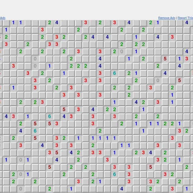 The Daily Minesweeper on puzzle-minesweeper.com: a large grey grid with every number clue already shown, waiting for the mines to be marked